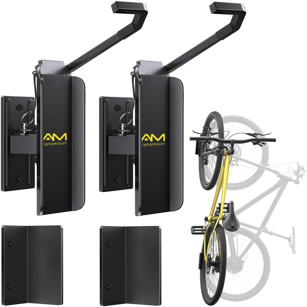 AM alphamount Swivel Bike Wall Mount, Metal Wall Bike Rack with Durable Sleeves, - Picture 1 of 6